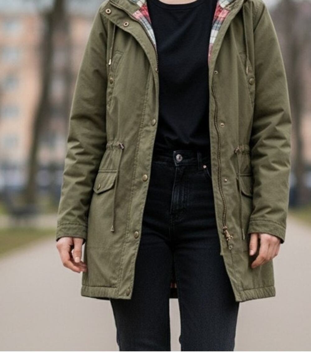 Two Sable Girls Youth Parka Jacket Green Medium Lined Mid-Length